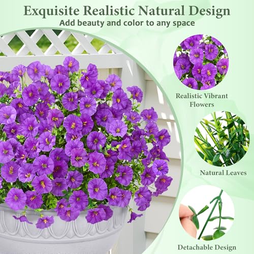 Yastouay Artificial Flowers for Outdoors, 26 Bundles Fake Outdoor Flowers, UV Resistant Artificial Plants & Flowers for Decoration, Purple Realistic Morning Glory for Outdoor Porch Garden Decoration - color: Purple, size: 26 Bundles