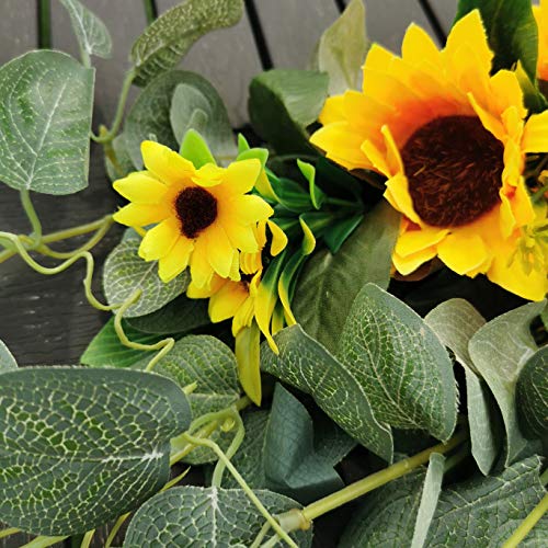 H&S BRIDAL Wedding Arch Flowers, 30 Inch Rustic Artificial Floral Swag for Door Lintel, Green Leaves Rose Peony Sunflowers Table Centerpieces Home Decoration - color: Yellow