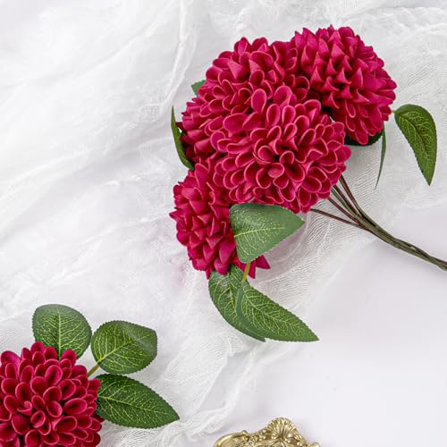 Artificial Flowers, 100pcs Artificial Rose for DIY Wedding Bouquets Centerpieces Arrangements, Hot Pink Dahlia Flowers with Stems for Bridal Shower Party Decoration - color: Hot Pink Dahlia, size: 100pcs