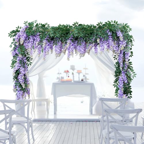 1pc/2pcs Encrypted Flower Vine Wisteria Artificial Flowers Garland,White Wisteria Hanging Flowers Flower Garland Decorations for Home Garden Outdoor Ceremony Wedding Arch Decoration (Purple, 2pcs) - color: Purple, size: 2pcs