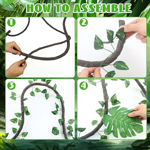 Preboun 34 Pcs Jungle Vines Rainforest Party Decorations 10 ft Artificial Rattans with Palm Leaves Fake Ivy Vines Tropical Rainforest Safari Decor for Forest Jungle Dinosaur Party Indoor Outdoor