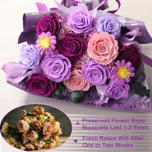 Lovenfold Flowers for Delivery Birthday Flowers Gift for Her,Preserved Flowers Bouquet 12 Roses Mixed Bouquet,Rose Gifts for Women Mom Grandma(Mixed 12 Lilac Roses) - color: Mixed colors 1205