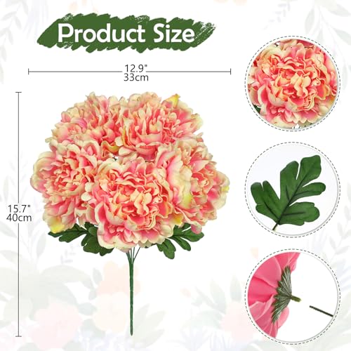 Briful Artificial Peony Flowers Bouquet 15.7" Faux Silk Peonies Floral Arrangement Fake Flower Stems for Home Office Wedding Party Table Vase Centerpiece Decor(Peach Pink) - color: Peach Pink