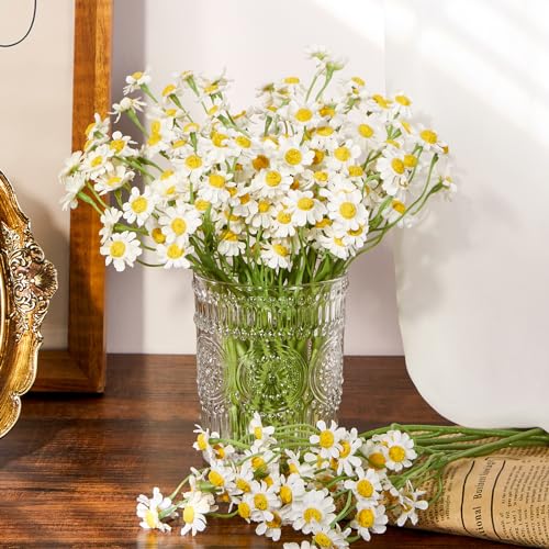 Serwalin 12pcs White Daisy Flowers Artificial, Realistic Small Fake Daisies Faux Wildflower Bouquet, Arrangements for Wedding, Vase Centerpiece Table Decorations, DIY Home Party(Not Include Vase) - color: White, size: 12PCS