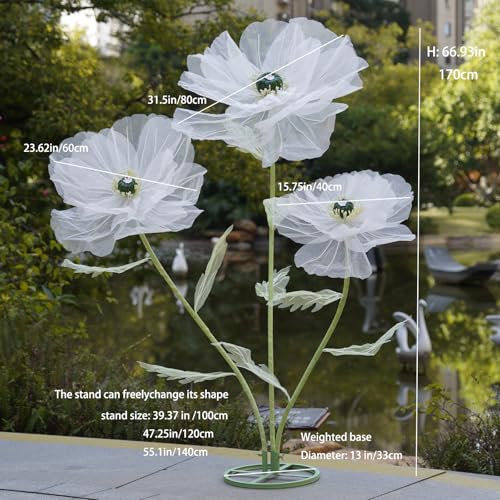 Giant Artificial Flowers for Decoration with Stand,Large Organza Flowers Faux Bloom Display for Wedding Decor,Event Backdrops, Storefront Styling & Home Interior Decoration(White) - color: Pure White