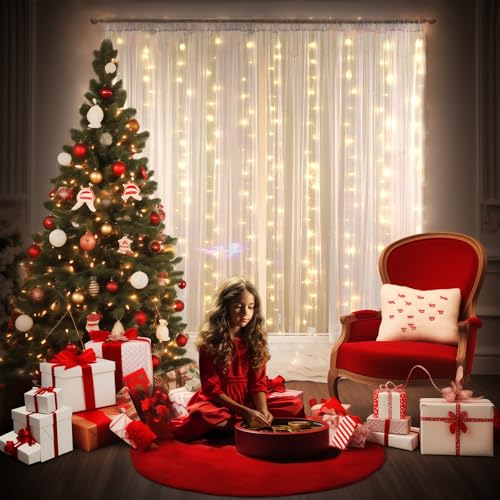 10ft x 8ft White Backdrop Curtains with Lights String for Parties, Sheer Tulle Wedding Photo Backdrops Drapes for Baby Shower Birthday Party Decorations Background for Photography - color: White, size: W5' x H8'(2 panels)