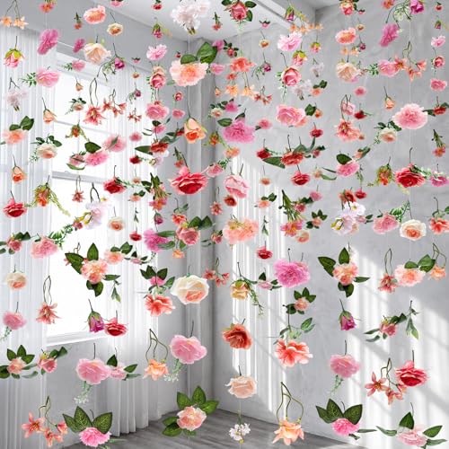 Suncalla 6 Pcs 35.46 ft Flower Garlands Backdrop Garden Party Decoration Artificial Wildflower Vines Fake Flower Vines Faux Silk for Wedding Bridal Wall Arch(Classic,Soft Pink) - color: Soft Pink