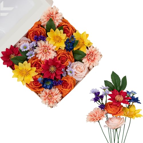 FANKO Artificial Flowers for DIY, Cream Peach Blush Pink Faux Flowers Bouquet, Fake Rose Lily Daisy Dahlia Silk Flowers for Vase, Home Decor, Garland, Wedding, Birthday, Summer Party - color: Multicolor-1
