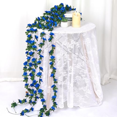 KHOYIME 9 Pack 72 FT Artificial Flower Garland, Fake Blue Roses Vines Silk Flowers Faux Plastic Outdoor Hanging Floral Ivy Garland Decoration for Wedding Arch Bedroom Home Wall Backdrop Room Decor - color: Blue, size: 9pcs