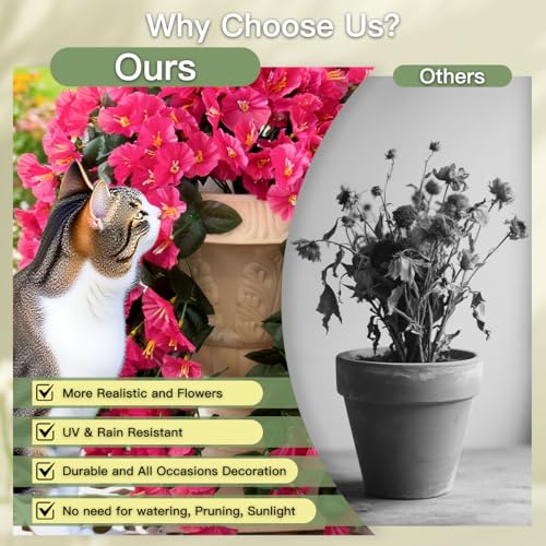 Artificial Flowers for Outdoors Fake Hot Pink Morning Glory Hanging Flower Decoration, 2Pcs Realistic Faux Plants Petunias Long Trailing Vines,Spring Decor for Porch Patio Balcony Planter Yard - color: Morning Glory - Hotpink