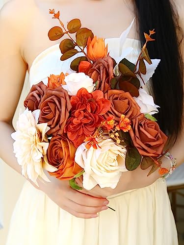Artificial Flower Box Set Silk Flowers Rose Faux Flowers with Stems for DIY Bridal Wedding Bouquets Centerpieces Arrangements Table Decor Baby Shower Party Home Decor (Chic Terracotta Rust) - color: Chic Terracotta Rust