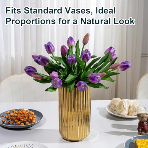 Bailikang 20PCS Fake Tulips 12' Artificial Tulip Silk Flowers Fake PU Bouquet Artificial Flowers Faux Flowers with Gift Box Soft Faux Tulips Bouquets Arrangements for Party Wedding Home - color: Purple