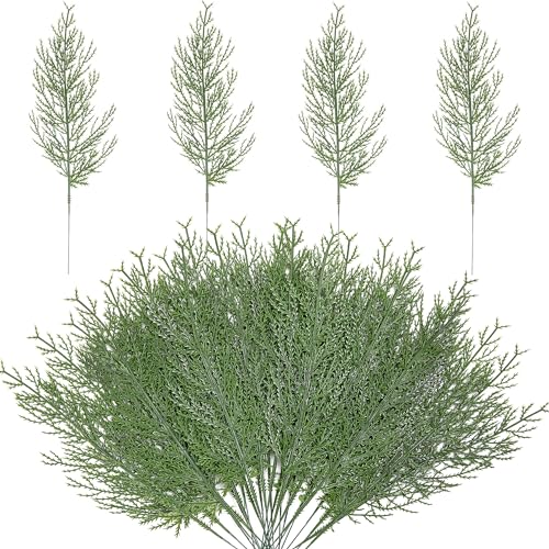 Alpurple 60 Pcs Artificial Pine Branches- 13.7 Inches Fake Greenery Pine Sprigs- Plastic Faux Pine Picks for Christmas DIY Garland Wreath Floral Home Garden Decoration - color: 60 Pcs