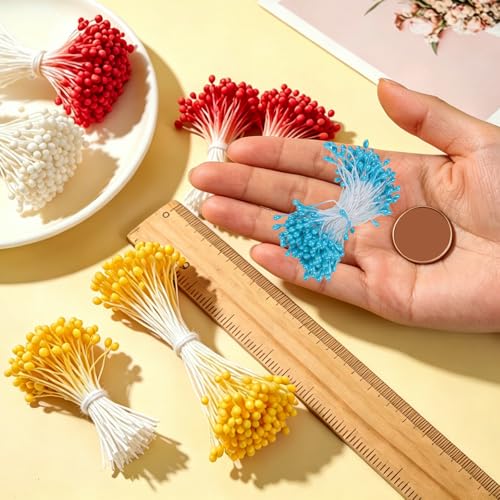 PATIKIL 3mm Double Heads Flower Stamen, 150 Pcs Artificial Flower Stamen Pistil Matt Pearl Floral Stamen for DIY Christmas Card Wedding Decoration, Blue - color: Blue
