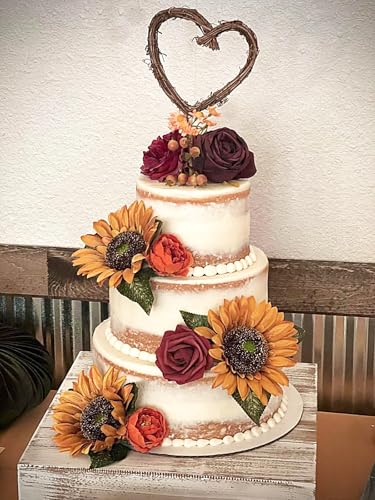 FACINOC Sunflower Artificial Flowers Burgundy Fake Flower Bulk for DIY Wedding Bouquet Bridal Shower Decorations Party Table Centerpieces Cake Decorating Silk Floral Arrangement for Home Decor Indoor - color: Fall Fake Sunflower