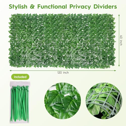 Bybeton Artificial Ivy Privacy Fence Screen - 40" X 120" UV-Anti Fake Leaves Vines - Patio Balcony Privacy, Garden, Backyard Greenery Wall Decor - color: Green - Ivy, size: 40 x 120 in
