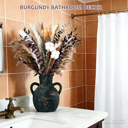 Burgundy Dried Flower Bouquet – Pampas Grass,Cotton Stems,Bunny Tails Grass,Eucalyptus,Lavender and Wheat for Boho Home Decor – Rustic Flowers for Gothic Home, Bedroom, and Wedding Table Décor - size: Fall