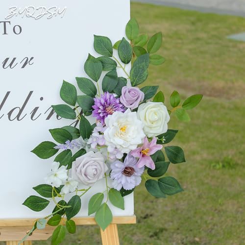 Pack of 2 Artificial Flowers for Backdrop Decoration, Wedding Arch Flowers,Reception Welcome Sign, Eucalyptus Garland, Suited to Aisle Decor and Wedding Arches（Purple） - color: Purple