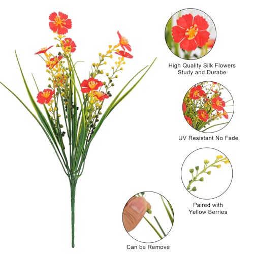 MACTING 12 Bundles Artificial Flowers for Outdoors UV Resistant Fake Flowers No Fade Plastic Outdoor Plants for Indoor Outside Planters Garden Porch Yard Window Home Spring Decorations,Red (Pack of 2) - color: Red, size: 12PCS (Pack of 2)