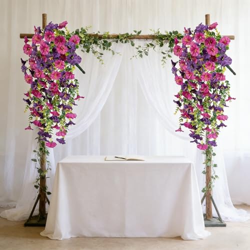 2pcs Outdoor Artificial Morning Glory Hanging Flowers for Outdoors Garden, Patio, Balcony, Farmhouse Decor - Valentine’s Day, Christmas, Easter, Thanksgiving, Halloween