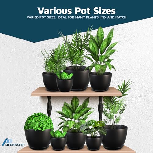 Lifemaster Plant Pots with Multi Drainage Holes - 20 Pieces Versatile, Sturdy Plastic, Stackable Design Home Decor Flower Pots for Indoor and Outdoor Gardening - Black - color: Black, size: Pack of 20