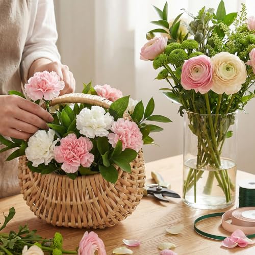 Dimeho 3 Pcs Rattan Flower Girl Basket, Small Wicker Basket with Handle Lightweight Rustic Elegant Flowers Holder for Wedding Party Wedding Flower Girl Home Decoration