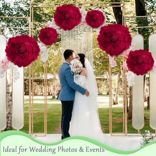 Norme 3 Pcs Artificial Giant Flowers for Decoration 12, 16, 20 Inch Wedding Large Rose Petals Giant Flowers Large Burgundy Red Rose for Home Decor, Anniversary Birthday Valentine's Day - color: Rose, style: Burgundy