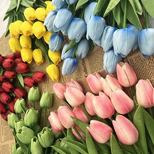 20pcs Artificial Tulips Flowers Fake Faux PU Tulip Bouquet Real Touch Flower Arrangement for Home Room Office Party Wedding Decoration Excellent Gift Idea for Mothers Day (Pink) - color: Pink 20