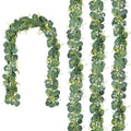 CQURE 4Pcs Eucalyptus Garland,Artificial Eucalyptus Leaves Table Greenery Garland Wreath Vines for Wedding Party Table Fireplace Bedroom Wall Room Decor - size: 23.6 Ft with Flowers
