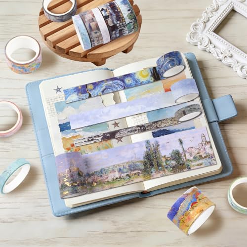 24 Rolls Landscape Washi Tape Set in Oil Painting Style Van Gogh Masking Tapes, Watercolor Scenery Decorative Tapes for DIY Art Crafts Scrapbook Journals Planners Gift Wrapping - color: W
