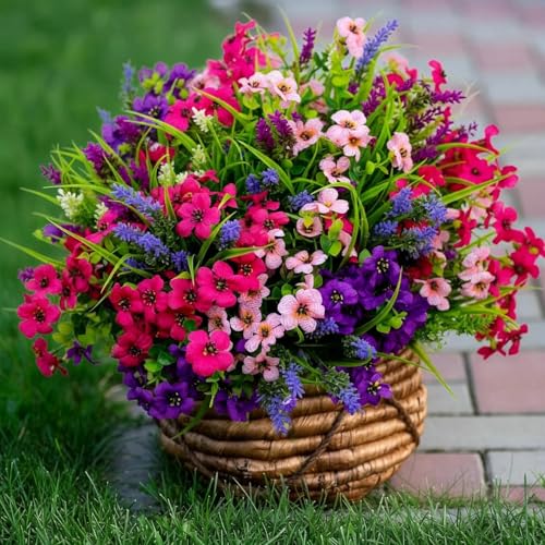 12 Bundles Artificial Flowers for Outdoors Fake Plants Fake Silk Flowers | No watering needed,Fade resistant,Bendable & flexible,Easy DIY freely,Maintain beauty long-term,Brighten up any space