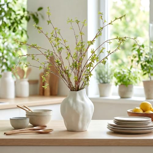 Zeyune 6 Pcs Artificial Branches with Green Buds Evergreen Faux Plastic Plant Stem Picks Sprigs for Vase DIY Home Office Wedding Party Indoor and Outdoor Spring Decor, No Vase (Green, Tender Buds) - color: Green, size: Tender Buds