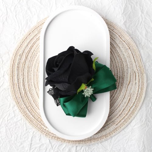 Black Rose Wrist Corsage and Boutonniere Set Rose Corsage Wristlet for Wedding Prom Party Homecoming Decoration Set of 2 (Green and Black) - color: Green and Black