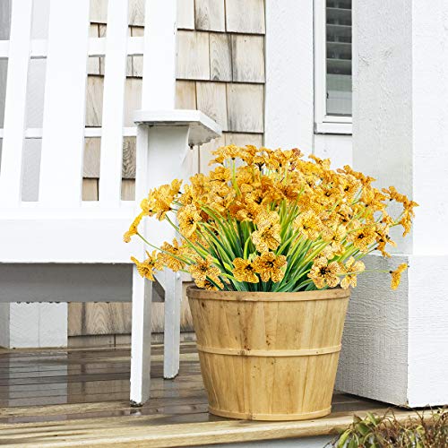 JEMONG 12 Bundles Artificial Flowers Outdoor UV Resistant Flowers No Fade Faux Plastic Plants Garden Porch Window Box Decorating (Yellow) - color: Yellow, size: 12Bundles