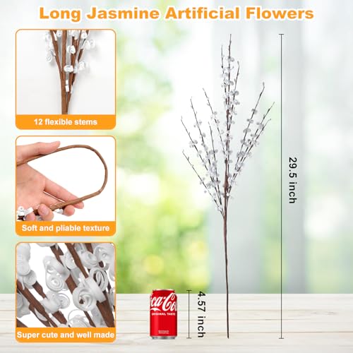 Wootkey 5pcs 29.5" Faux Jasmine Artificial Flowers Tall White Floral Branches Stem for Home Wedding Vase Filler Party DIY Decoration - color: White, size: 5pcs-29.5''