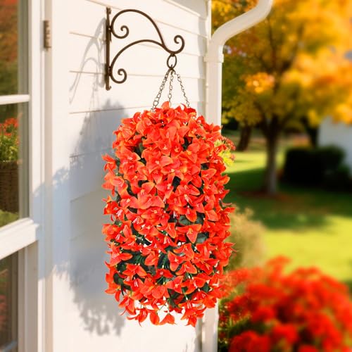 Faux Bougainvillea Artificial Fall Flowers for Outdoors, 2 Pcs Fake Fall Flowers Artificial for Decoration, Artificial Hanging Flowers UV Resistant Silk Flowers for Outside Planter Porch Patio