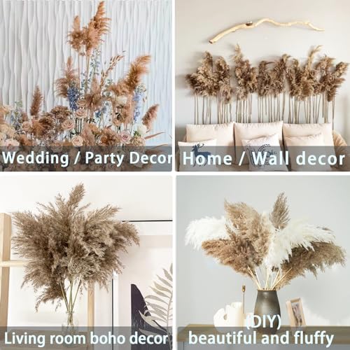 20 Stems 28" Large Brown Pampas Grass - Natural Fluffy Pompas Grass Bulk for Floor Vase - Boho Decor Home Wedding Event Decor, Gift - size: 20pcs brown
