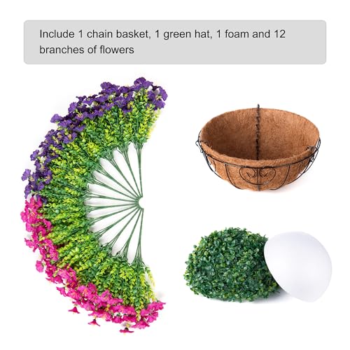 Artificial Fake Hanging Flowers Plants Baskets for Outdoors Spring Summer Decoration, UV Resistant Faux Silk Morning Glory in Planter Realistic for Outside Porch Patio Balcony Garden Yard Home Decor - color: B Purplefuchsia