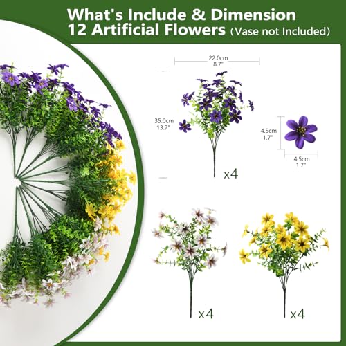 Homsunny Artificial Fake Flowers for Outdoor Spring Decoration, 12 Bundles Faux Plants Silk Daisy UV Resistant Realistic for Outside Porch Patio Balcony Planter Yard Garden Home Decor(Mixed 3) - color: Multicolor Blend 5