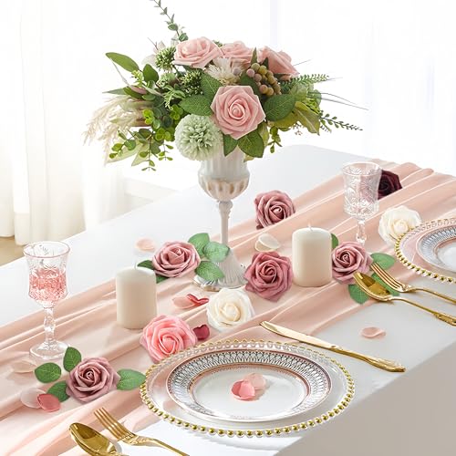 SITUMEIZI Artificial Flowers Fake Rose Foam Burgundy Roses with Stems Wine Red Rose for DIY Wedding Flowers Bridal Shower Table Centerpieces Party Decor Christmas Tree 25Pcs - color: Wine-white
