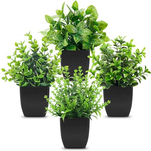Der Rose 4 Pack Black Bathroom Decor Fake Plants Mini Artificial Greenery Potted Plants for Halloween Decor Indoor Office Table Room Farmhouse Decor - color: Black
