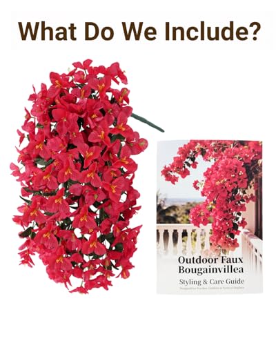 Artificial Flowers for Outdoors – 2 Bundles of UV-Resistant Artificial Bougainvillea, Realistic Silk Flowers for Front Porch, Patio, Garden, Window Boxes & Hanging Baskets (Red,2) - color: Red, size: 2 Bundles