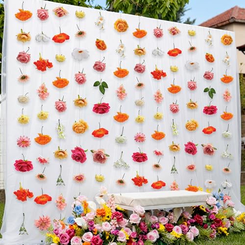 XunYee 6 Pcs 35.4 ft Flower Garlands Artificial Wildflower Vines Floral Hanging Backdrop Fake Flower Garlands Faux Silk Wildflower Vine for Wedding Bridal Shower Home Garden Wall Arch Decor(Rose) - style: Rose