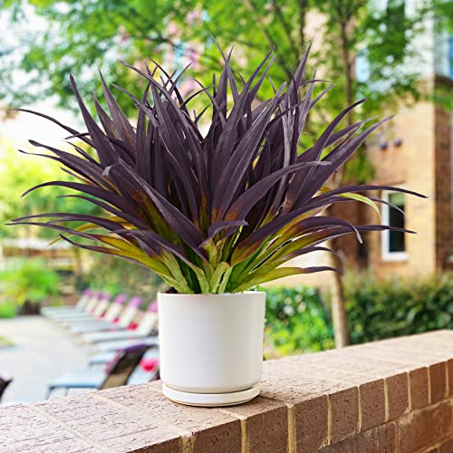 16Pcs Artificial Grass Fake Grass Plants 17.3in Outdoor Plants UV Resistant Faux Greenery Stems for Home Window Garden Patio Pathway Front Porch Halloween Décor Light Green & Purple - color: Light Green & Purple, size: 16 Pcs
