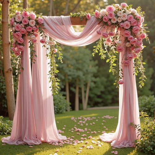 Wedding Arch Draping Fabric, 1 Panel 18FT Dusty Rose Sheer Backdrop Curtain Chiffon Fabric Drapery Voile Scarf Draping Panels for Wedding Archway Ceremony Curtain Valance Party Decoration - color: Dusty Rose, size: (1 Panel )6 Yards/18ft