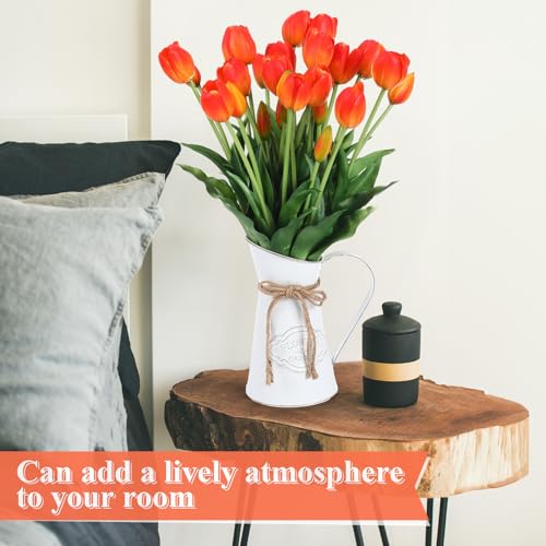 Riceshoot 30 Pcs Artificial Tulips Flowers 6 Bunches Faux Tulips Bouquets Arrangements Realistic Flowers for Office Wedding Party Kitchen Decoration(Sunset Color) - color: Sunset Color
