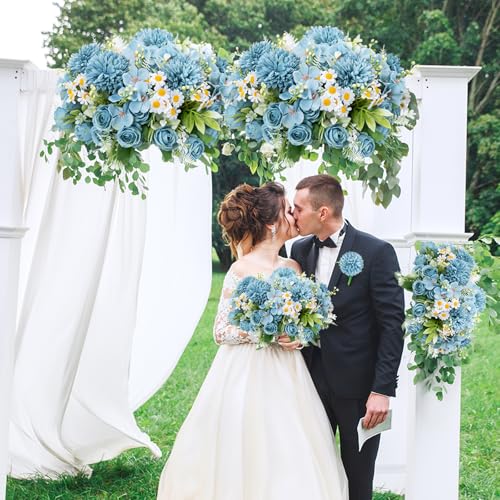 12 Bundles Artificial Peonies Bulk, Silk Fake Flowers Bouquet for Table Centerpieces Wedding Party, Spring Faux Floral for Home Decoration Indoor & Outdoor, Dark Blue - color: Dark Blue Roses