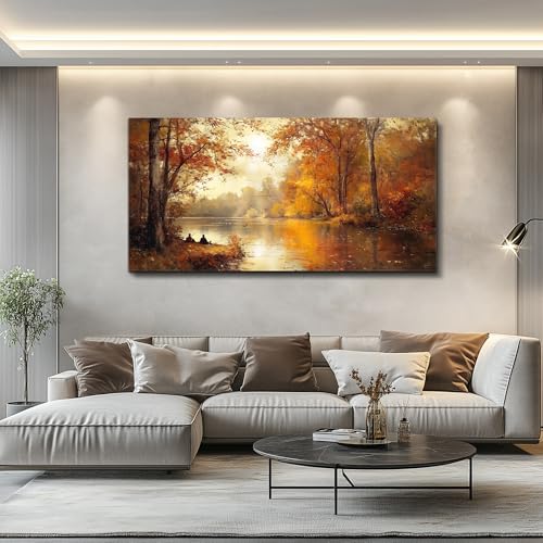 FUHAIHUA Canvas Wall Art For Living Room Large Wall Decor For Bedroom Modern Office Wall Decorations Saffron Yellow Tree Landscape Painting Forest Pictures Artwork Ready To Hang Home Decor 20"x40" - color: Yellow Tree, size: 40"L x 20"W