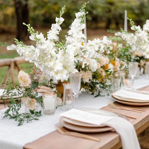 Delphinium Artificial Flowers 8PCS Single Stem Artificial Flowers for Home Table Festivals Indoor Outdoor Decor (White) - color: White