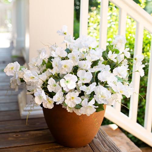 Hoppwodd Hibiscus Artificial Flowers for Outdoors Spring Decoration, 6 Bundles Faux Silk Flowers UV Resistant Look Real Artificial Tropical Flower Fake Plants for Outside Planter Porch Patio, White - color: White